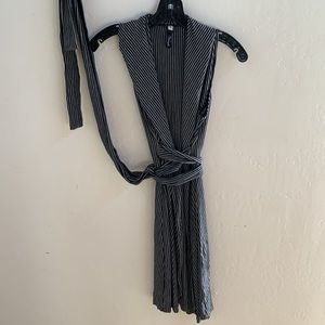 Viereck wrap dress mini stretch grey and black stripe knit